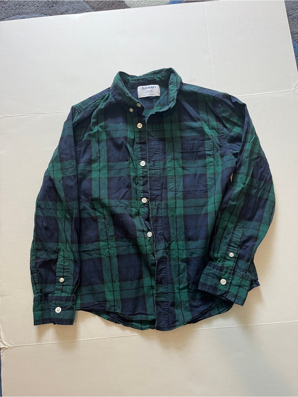 Old Navy Blue & Green Plaid Button-Down Shirt